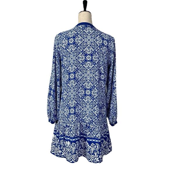 Zara Dress V-neck Button Front Long Sleeve Blue White Floral Women’s Size Small - Picture 4 of 12